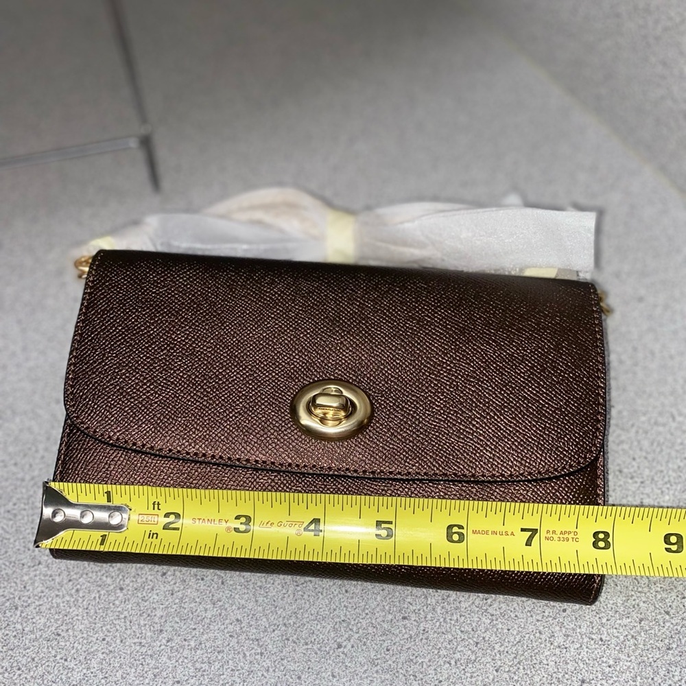 Coach Crossbody Bronze Wallet with Detachable Long Chain Strap NWT - Picture 9 of 14